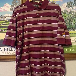 PING Sport Mens XL Burgundy Striped Golf Polo Shirt River Crossing Club 65/35
